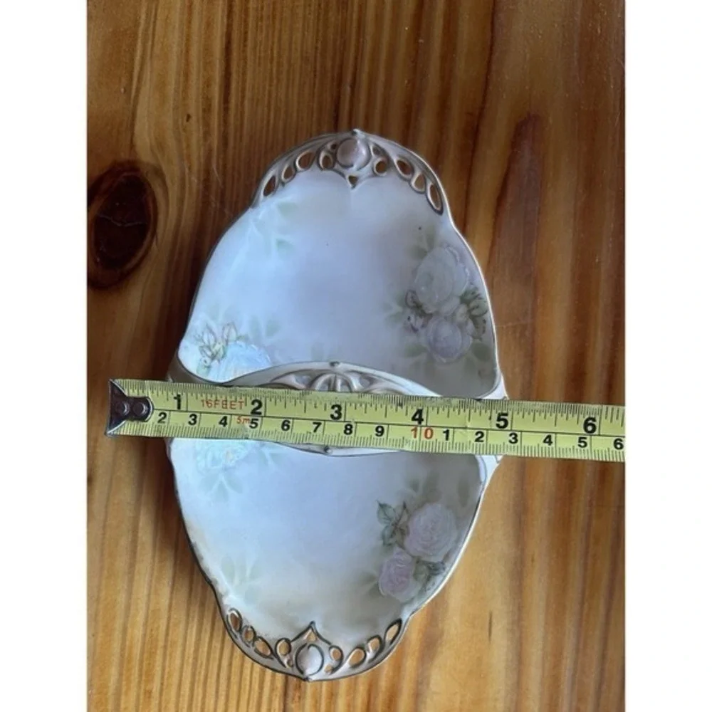 2-PC‎ Antique Bayreuth Bavaria Ivory Vanity Basket & Trinket Dish Artist Signed